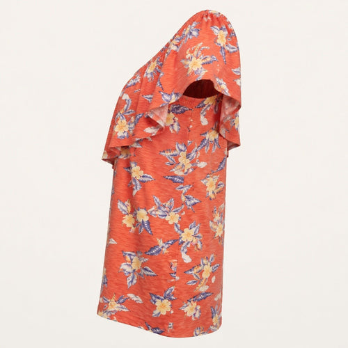 Coral Floral Off Shoulder Ruffle Top – The Marisol - Sable & Red