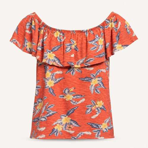 Coral Floral Off Shoulder Ruffle Top – The Marisol - Sable & Red