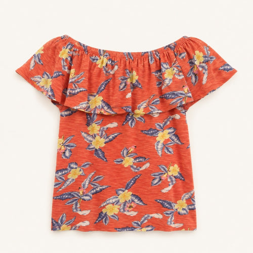 Coral Floral Off Shoulder Ruffle Top – The Marisol - Sable & Red