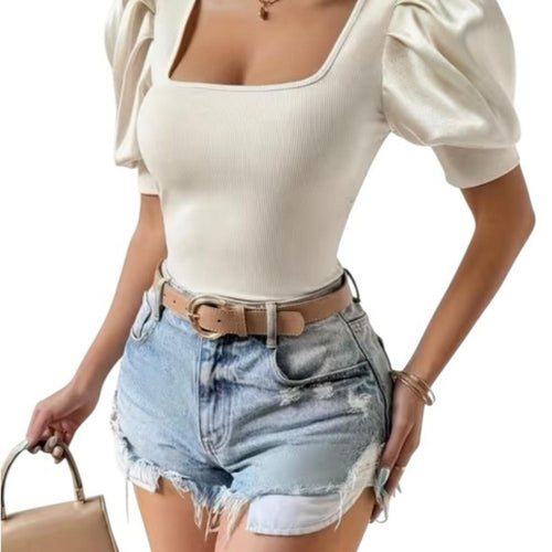 Cream Puff Sleeve Top Size Small - Sable & Red