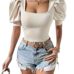 Cream Puff Sleeve Top Size Small - Sable & Red