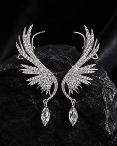 Crystal Angel Wing Ear Cuff Statement Earrings - Sable & Red