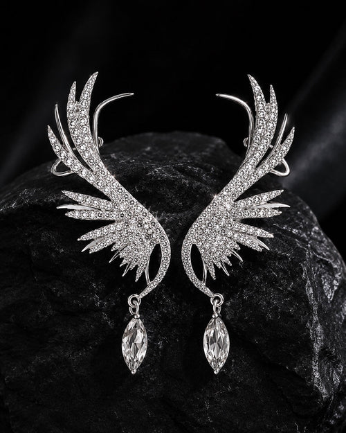 Crystal Angel Wing Ear Cuff Statement Earrings - Sable & Red