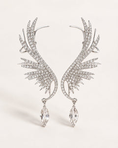 Crystal Angel Wing Ear Cuff Statement Earrings - Sable & Red