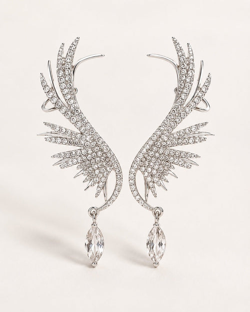 Crystal Angel Wing Ear Cuff Statement Earrings - Sable & Red