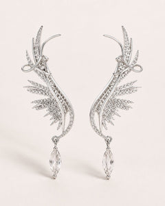 Crystal Angel Wing Ear Cuff Statement Earrings - Sable & Red