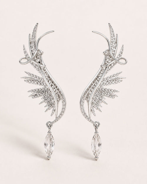 Crystal Angel Wing Ear Cuff Statement Earrings - Sable & Red