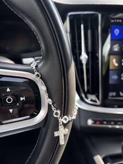 Crystal Beaded Steering Wheel Charm Cross Pendant Car Accessory - Sable & Red