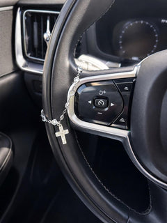 Crystal Beaded Steering Wheel Charm Cross Pendant Car Accessory - Sable & Red