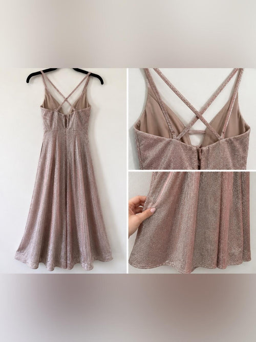 Crystal Doll Glitter Formal Gown Dress w/ Pockets Champagne Pink Prom - Sable & Red