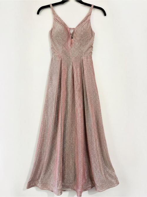 Crystal Doll Glitter Formal Gown Dress w/ Pockets Champagne Pink Prom - Sable & Red