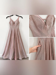 Crystal Doll Glitter Formal Gown Dress w/ Pockets Champagne Pink Prom - Sable & Red