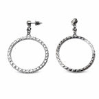 Crystal Pave Silver Hoop Drop Earrings 2” Dangle - Sable & Red