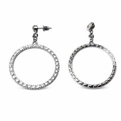 Crystal Pave Silver Hoop Drop Earrings 2” Dangle - Sable & Red