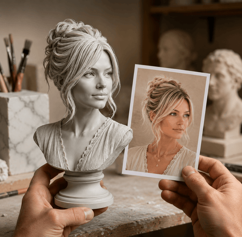 Custom Photo to 3D Bust Sculpture – Personalized Keepsake - Sable & Red
