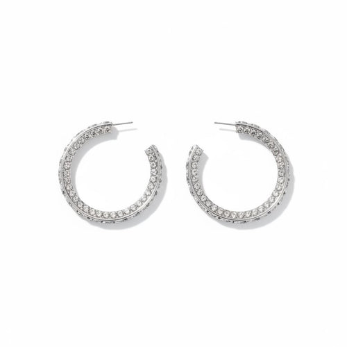 Silver Marcasite Textured Hoop Earrings