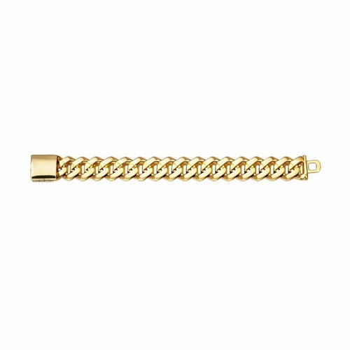 Gold Cuban Link Bracelet with Pave Crystals 14mm • 7.5”