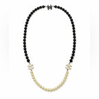 CHANEL Faux Pearl Black Bead Long Wrap Necklace Statement Vintage
