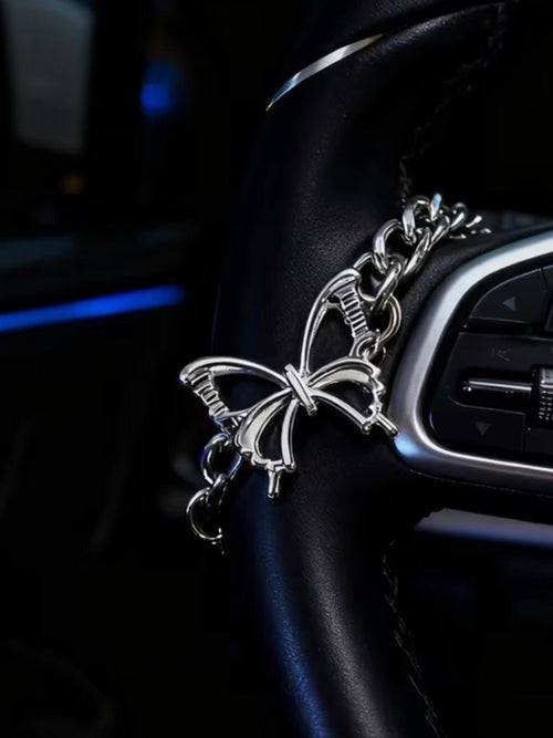 Butterfly Steering Wheel Charm Silver Cross Car Accessory