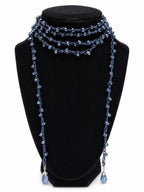 Dark Sapphire Blue Beaded Lariat Wrap Necklace 70” Luxe Statement - Sable & Red