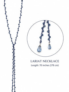 Dark Sapphire Blue Beaded Lariat Wrap Necklace 70” Luxe Statement - Sable & Red