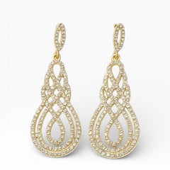 David Tutera Juliana Bridal Earrings in Gold with Pave Set Scroll Design - Sable & Red