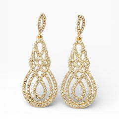 David Tutera Juliana Bridal Earrings in Gold with Pave Set Scroll Design - Sable & Red