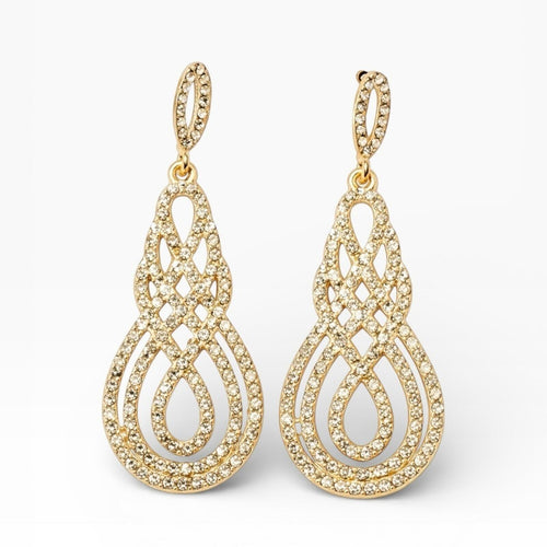 David Tutera Juliana Bridal Earrings in Gold with Pave Set Scroll Design - Sable & Red
