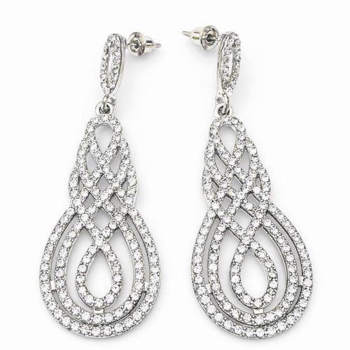 David Tutera Juliana Bridal Earrings in Silver with Pave Set Scroll Design - Sable & Red