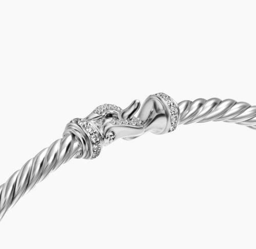 David Yurman Buckle Classic Cable Bracelet Sterling Silver with Diamonds, 3mm - Sable & Red