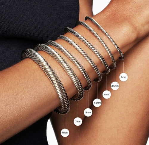 David Yurman Buckle Classic Cable Bracelet Sterling Silver with Diamonds, 3mm - Sable & Red