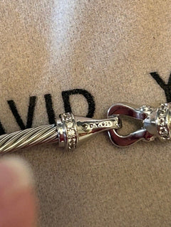 David Yurman Buckle Classic Cable Bracelet Sterling Silver with Diamonds, 3mm - Sable & Red