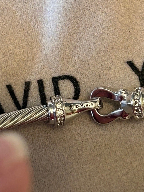 David Yurman Buckle Classic Cable Bracelet Sterling Silver with Diamonds, 3mm - Sable & Red