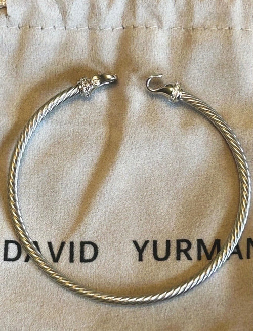 David Yurman Buckle Classic Cable Bracelet Sterling Silver with Diamonds, 3mm - Sable & Red