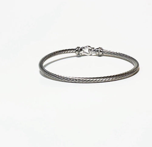 David Yurman Buckle Classic Cable Bracelet Sterling Silver with Diamonds, 3mm - Sable & Red