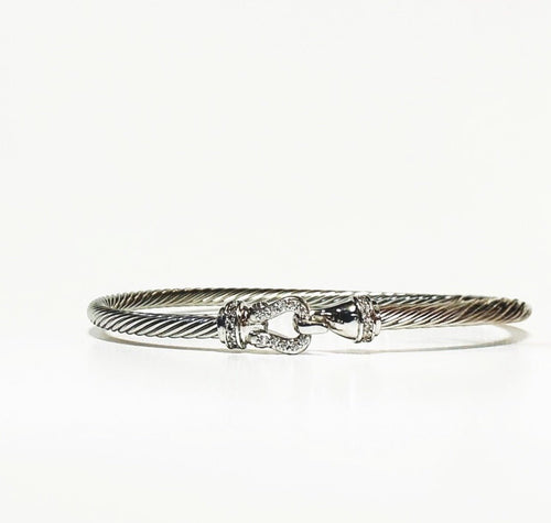 David Yurman Buckle Classic Cable Bracelet Sterling Silver with Diamonds, 3mm - Sable & Red