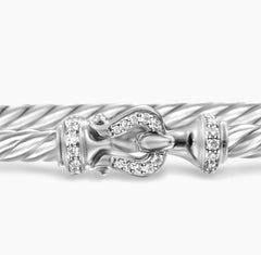 David Yurman Buckle Classic Cable Bracelet Sterling Silver with Diamonds, 3mm - Sable & Red