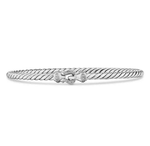 David Yurman Buckle Classic Cable Bracelet Sterling Silver with Diamonds, 3mm - Sable & Red