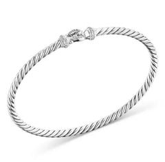 David Yurman Buckle Classic Cable Bracelet Sterling Silver with Diamonds, 3mm - Sable & Red