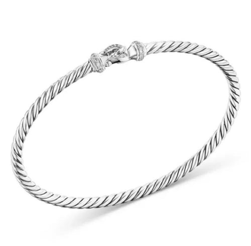 David Yurman Buckle Classic Cable Bracelet Sterling Silver with Diamonds, 3mm - Sable & Red