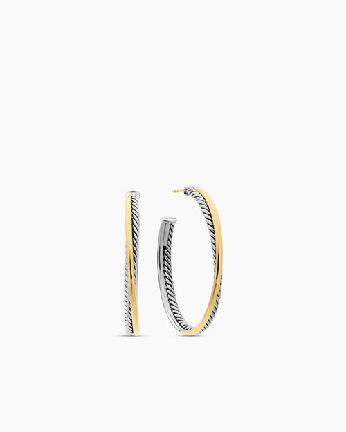 David Yurman Crossover Hoop Earrings in Sterling Silver & 18k Yellow Gold, 44mm - Sable & Red
