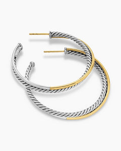 David Yurman Crossover Hoop Earrings in Sterling Silver & 18k Yellow Gold, 44mm - Sable & Red