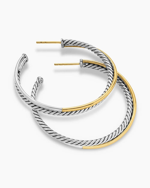David Yurman Crossover Hoop Earrings in Sterling Silver & 18k Yellow Gold, 44mm - Sable & Red