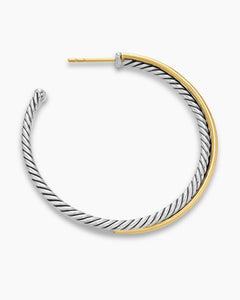 David Yurman Crossover Hoop Earrings in Sterling Silver & 18k Yellow Gold, 44mm - Sable & Red