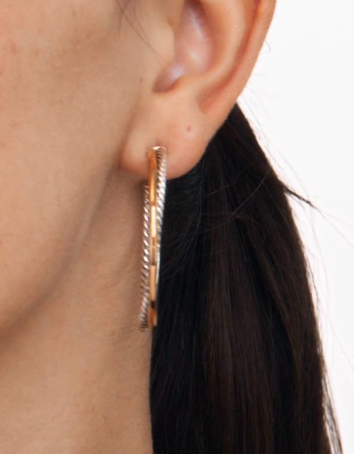 David Yurman Crossover Hoop Earrings in Sterling Silver & 18k Yellow Gold, 44mm - Sable & Red