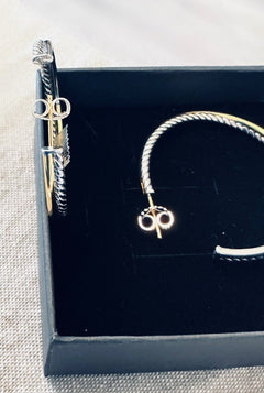David Yurman Crossover Hoop Earrings in Sterling Silver & 18k Yellow Gold, 44mm - Sable & Red