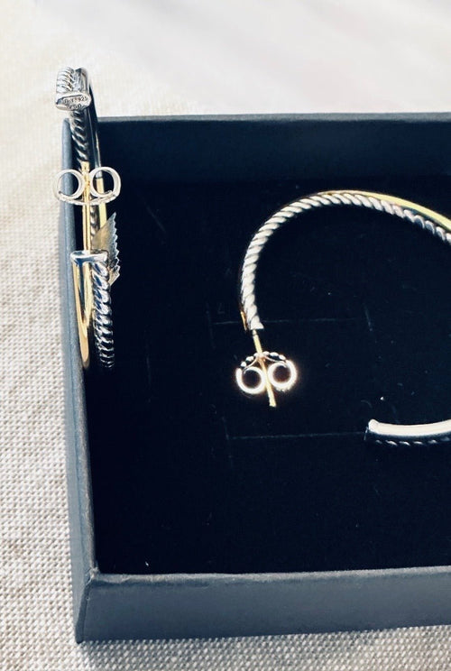 David Yurman Crossover Hoop Earrings in Sterling Silver & 18k Yellow Gold, 44mm - Sable & Red