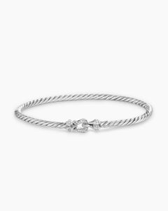 David Yurman Diamond Buckle Cable Bracelet 3mm Sterling Silver - Sable & Red