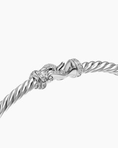 David Yurman Diamond Buckle Cable Bracelet 3mm Sterling Silver - Sable & Red