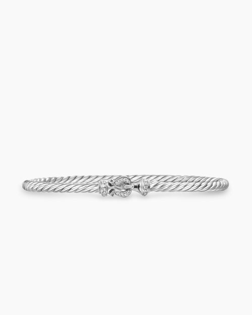 David Yurman Diamond Buckle Cable Bracelet 3mm Sterling Silver - Sable & Red